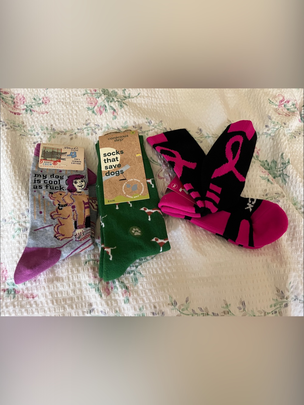 Multiples Women's Sock Trio - Pink, Green, Purple